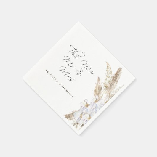 Personalisierter neuer Mr. & Mrs. Pampas Grass Wed Serviette (Ecke)