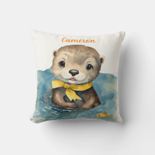 Personalisierter neutraler Baby Otter mit gelber S Kissen