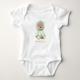 Personalisierter neutraler Sage Green Teddy Bear Baby Strampler