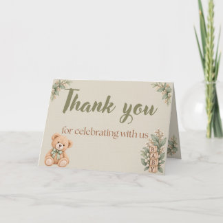 Personalisierter neutraler Teddybär Baby Shower Da Dankeskarte