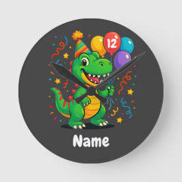 Personalisierter Niedliche Geburtstag Dino Kids Runde Wanduhr