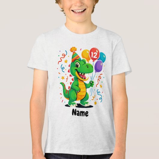 Personalisierter Niedliche Geburtstag Dino Kids Tri-Blend Shirt (Vorderseite)