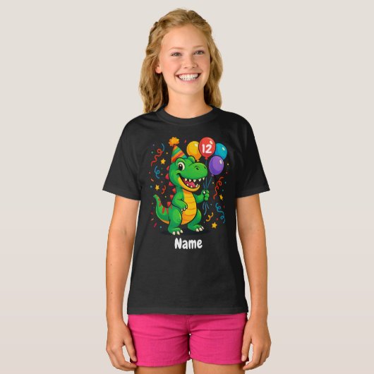 Personalisierter Niedliche Geburtstag Dino T-Shirt (Vorne ganz)