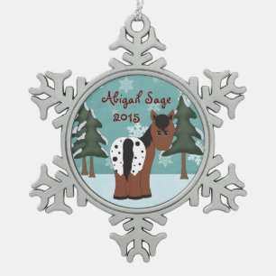 Personalisierter Niedlicher Appaloosa Winterurlaub Schneeflocken Zinn-Ornament