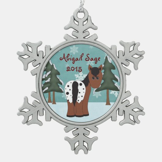 Personalisierter Niedlicher Appaloosa Winterurlaub Schneeflocken Zinn-Ornament (Vorderseite)