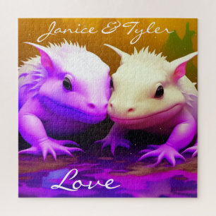 Personalisierter Niedlicher Axolotl Couple Liebe A Puzzle