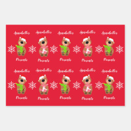 Personalisierter Niedlicher Bär Frohes Weihnachtsg Geschenkpapier Set