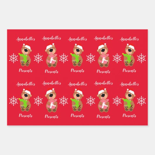 Personalisierter Niedlicher Bär Frohes Weihnachtsg Geschenkpapier Set (Vorderseite)