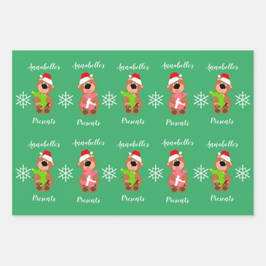 Personalisierter Niedlicher Bär Frohes Weihnachtsg Geschenkpapier Set (Vorderseite)