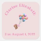 Personalisierter Niedlicher Bär und Balloons Quadratischer Aufkleber (Vorderseite)