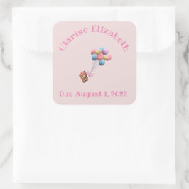 Personalisierter Niedlicher Bär und Balloons Quadratischer Aufkleber