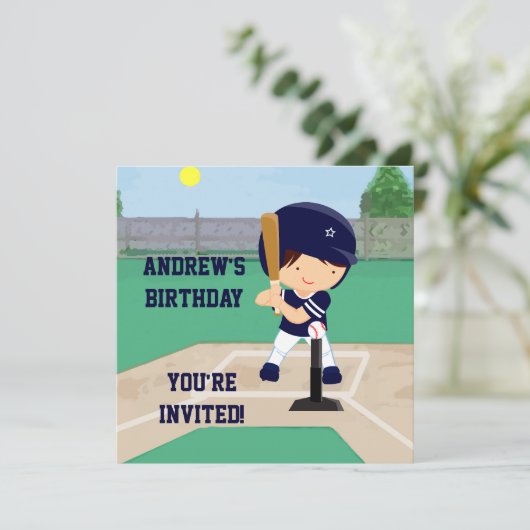 Personalisierter Niedlicher Baseball-Cartoon Einladung (Stehend Vorderseite)