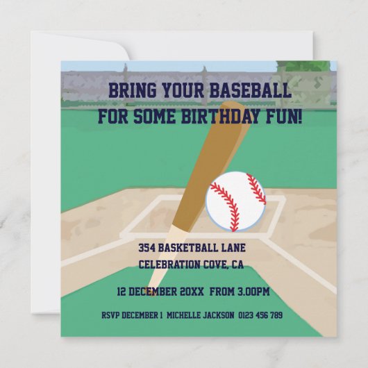 Personalisierter Niedlicher Baseball-Cartoon Einladung (Rückseite)