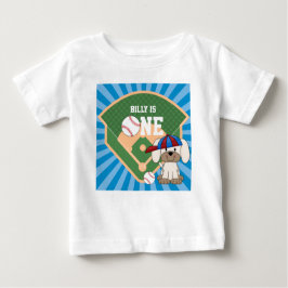 Personalisierter Niedlicher Baseball Welpenhund 1. Baby T-shirt