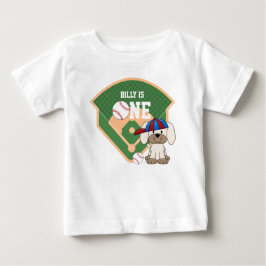 Personalisierter Niedlicher Baseball Welpenhund 1. Baby T-shirt