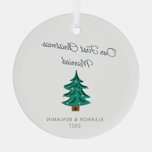 Personalisierter Niedlicher Baum Erster Weihnachts Ornament Aus Glas (Rückseite)