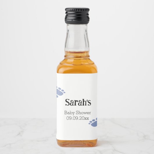 Personalisierter Niedlicher Blue Footprint Baby Du Alkoholflaschenetikett (Vorderseite)