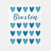 Personalisierter Niedlicher Blue Hearts Valentinst Fleecedecke (Vorderseite)