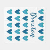 Personalisierter Niedlicher Blue Hearts Valentinst Fleecedecke (Vorderseite (Horizontal))
