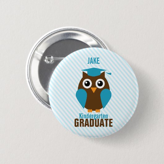 Personalisierter Niedlicher Blue Owl Kindergarten Button (Vorne & Hinten)