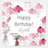 Personalisierter Niedlicher Boho Pink Quadratischer Aufkleber (Vorderseite)