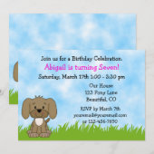 Personalisierter Niedlicher brauner Welpenhund Mäd Einladung (Vorne/Hinten)