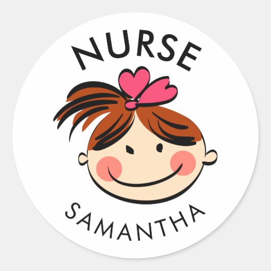 Personalisierter Niedlicher Brünetter Cartoon Kran Runder Aufkleber (Vorderseite)