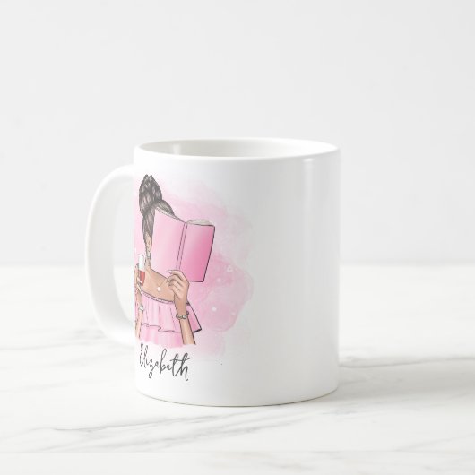 Personalisierter niedlicher Buchüberleser Kaffeetasse (Vorderseite Links)