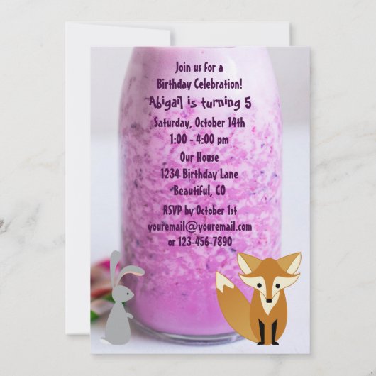 Personalisierter Niedlicher Bunny und Fox Milkshak Einladung (Rückseite)