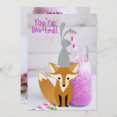 Personalisierter Niedlicher Bunny und Fox Milkshak Einladung (Vorne/Hinten)