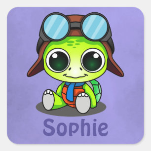 Personalisierter Niedlicher Chibi Cartoon Turtle Quadratischer Aufkleber