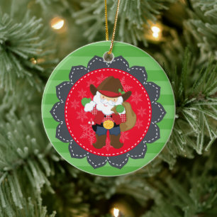 Personalisierter Niedlicher Cowboy Santa Clause We Keramikornament