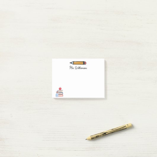 Personalisierter Niedlicher Crayon-Lehrer zurück z Post-it Klebezettel (Auf Schreibtisch)