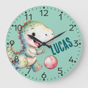 Personalisierter Niedlicher Dinosaurier, T-Rex, Uh Große Wanduhr