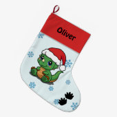 Personalisierter Niedlicher Dinosaurier Weihnachts Großer Weihnachtsstrumpf (Vorderansicht (hängend))