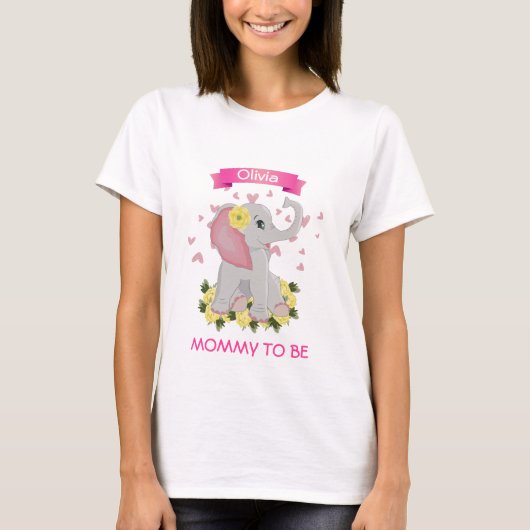 Personalisierter niedlicher Elefant Mommy to Be ba T-Shirt (Vorderseite)