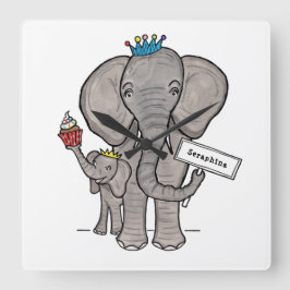 Personalisierter Niedlicher Elefant und Baby Quadratische Wanduhr