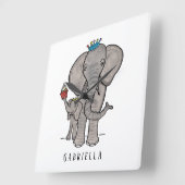Personalisierter Niedlicher Elefant und Baby Quadratische Wanduhr (Winkel)