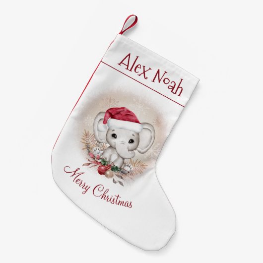 Personalisierter Niedlicher Elefant Weihnachts-Str Kleiner Weihnachtsstrumpf (Vorderansicht (hängend))