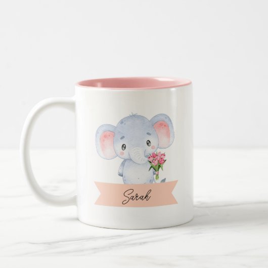 Personalisierter niedlicher Elefant Zweifarbige Tasse (Links)