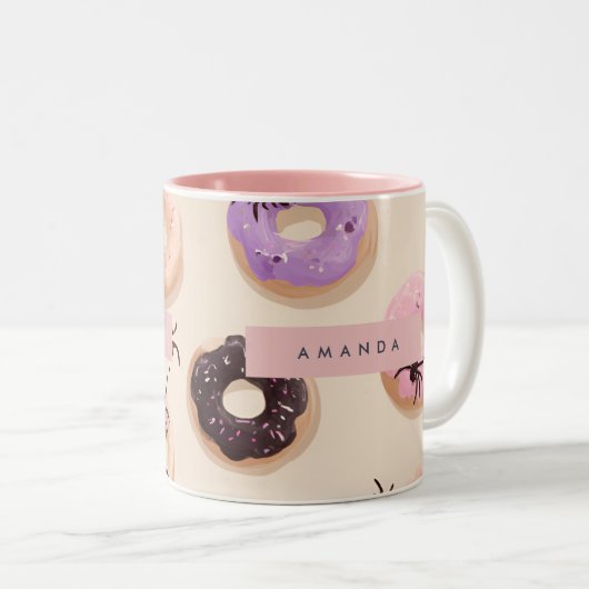 Personalisierter Niedlicher Fall Halloween Donut S Zweifarbige Tasse (VorderseiteRechts)