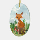 Personalisierter Niedlicher Fox auf Baumstumpf Wei Keramik Ornament (Links)