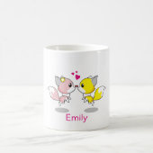 Personalisierter Niedlicher Fox in Gelb & Rosa mit Kaffeetasse (Mittel)