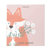 Personalisierter Niedlicher Fox mit Blume Notizblock (Vorderseite)