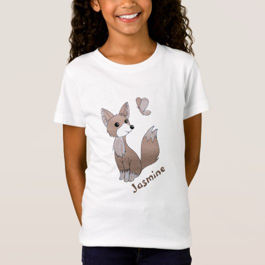 Personalisierter Niedlicher Fox mit Name T-Shirt (Vorderseite)