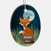 Personalisierter Niedlicher Fox und Vollmond Weihn Keramik Ornament (Hinten)