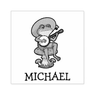 Personalisierter Niedlicher Frosch Banjo spielen i Gummistempel