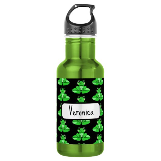 Personalisierter Niedlicher Frosch | Name im Herze Edelstahlflasche (Vorderseite)