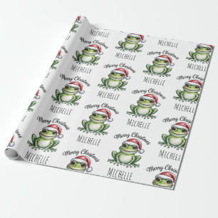 Personalisierter Niedlicher Frosch Weihnachtsmannm Geschenkpapier