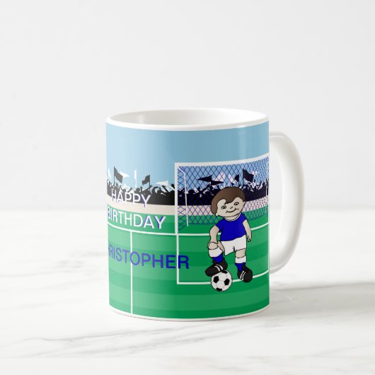 Personalisierter niedlicher Fußballjunge Kaffeetasse (VorderseiteRechts)